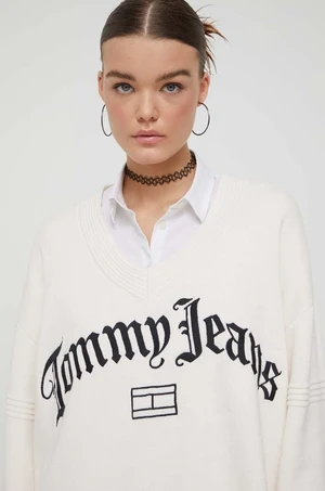 Sveter Tommy Jeans dámsky,béžová farba,DW0DW16530