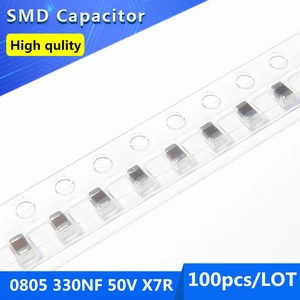 100pcs SMD Thick Film Chip Multilayer Ceramic Capacitor 0805 330NF 50V X7R 10%