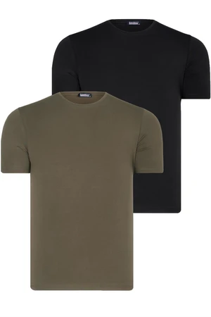 DUAL SET T8569 DEWBERRY BIKE COLLAR MENS T-SHIRT-BLACK-KHAKI