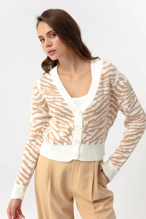 Lafaba Women's Beige Zebra Pattern Sweater Cardigan