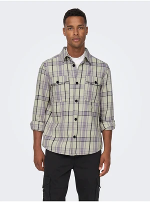 Cream-purple men's plaid shirt ONLY & SONS Milo - Men