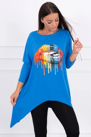 Oversize blouse with rainbow lip print purple-blue