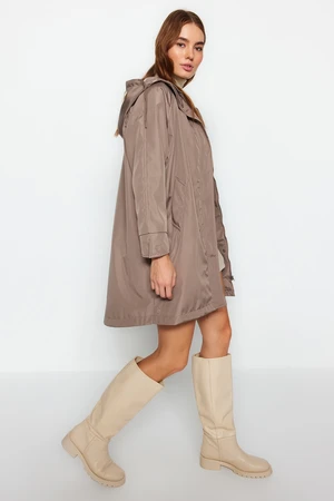 Trendyol Beige Oversize Water Repellent Hooded Raincoat Coat