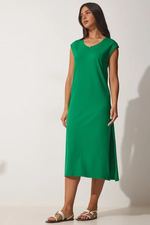 Happiness İstanbul Women's Green Sleeveless Daily Knitted Dress