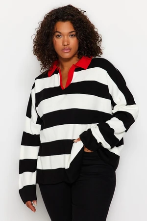 Trendyol Curve Red Polo Neck Striped Knitwear Sweater