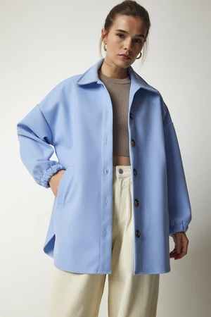 Happiness İstanbul Women's Sky Blue Buttoned Pocket Oversize Shirt Jacket