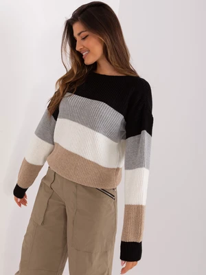 Black and ecru women's oversize striped sweater