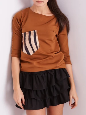 Lady's brown blouse with pocket