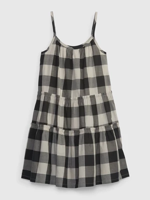 White and Black Girly Plaid Dress with Straps GAP