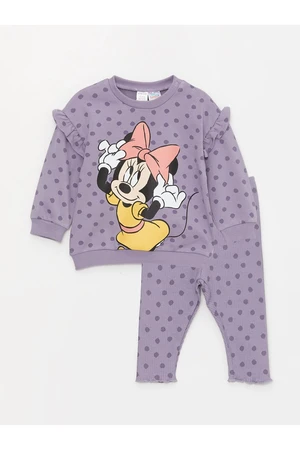 LC Waikiki Crew Neck Long Sleeved Minnie Mouse Printed Baby Girl Sweatshirt and Tracksuit Bottoms 2-piece Set