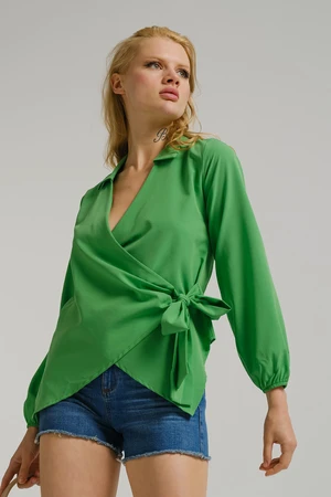 armonika Women's Light Green Collar Double-breasted Blouse