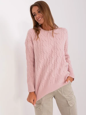 Light pink classic sweater with cables