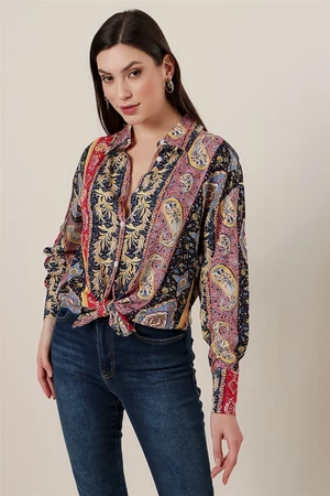 By Saygı Paisley Pattern Oversized Shirt Navy Blue