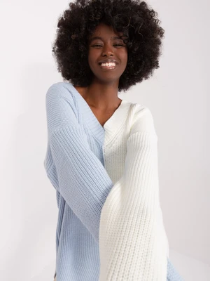 Ecru-Blue Women's Oversize Neckline Sweater