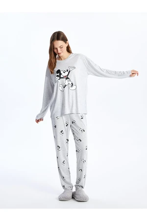 LC Waikiki Crew Neck Mickey Mouse Printed Long Sleeve Women's Pajama Set