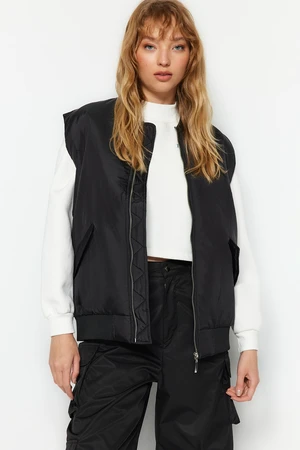 Trendyol Black Oversize Bomber Quilted Vest