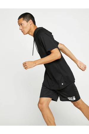 Koton Basic Sports T-Shirt with Hooded Short Sleeves, Breathable Fabric.