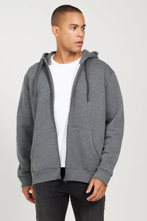 AC&Co / Altınyıldız Classics Men's Anthracite-melange Standard Fit Regular Cut Hooded Zippered Sweatshirt Jacket