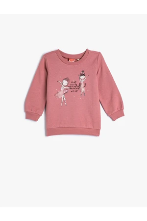 Koton Ballerina Printed Sweatshirt Long Sleeved Rayons Cotton Cotton Crewneck