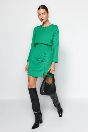 Trendyol Green Gathered Straight Cut Mini Woven Woven Dress