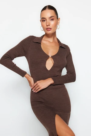 Trendyol Brown Maxi Sweater With Split Slit Dress