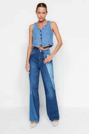 Trendyol Blue Color Block High Waist Wide Leg Jeans