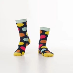 Women's dark blue socks with colorful polka dots