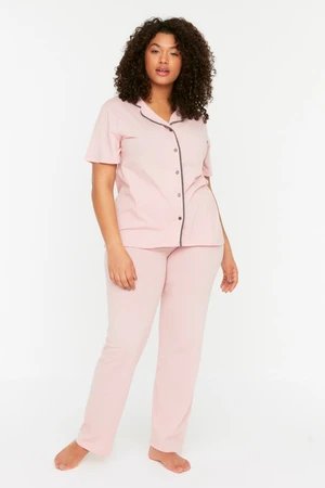 Trendyol Curve Powder Shirt Collar Ribbed Knitted Pajamas Set