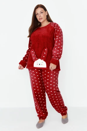 Trendyol Curve Red Heart Polar Fleece Knitted Pajama Set