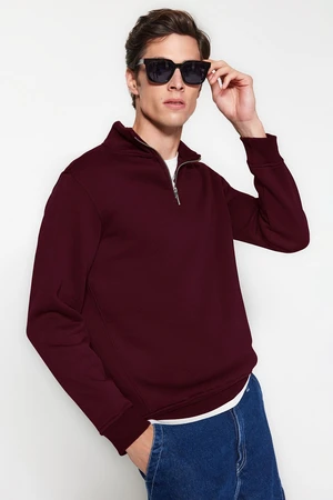 Trendyol Claret Red Regular/Normal Cut Stand Collar Zippered Inside Polar Fleece/Warm Basic Sweatshirt