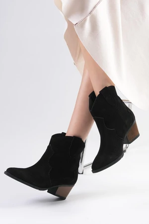 Mio Gusto Genuine Suede Women's Black Color Cowboy Boots.