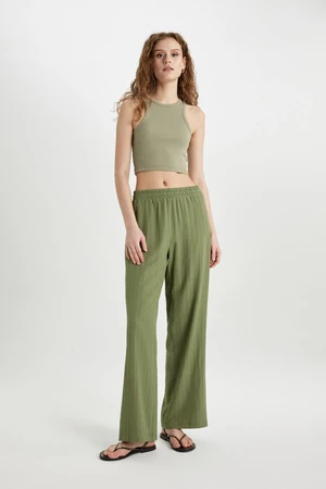 DEFACTO Wide Leg Wide Leg Elastic Waist Pocket High Waist Long Viscose Trousers