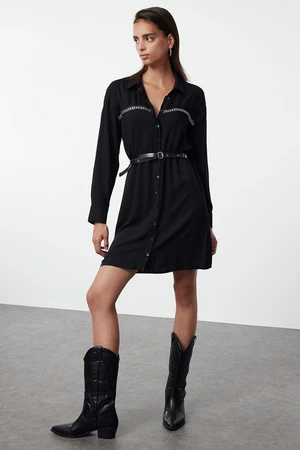 Trendyol Black Belted Troc Detailed Mini Woven Shirt Dress