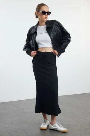 Trendyol Black Thessaloniki Fabric Fish Form Maxi Knitted Skirt with Lace Detail