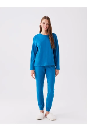 LC Waikiki Crew Neck Plain Long Sleeve Women's Pajama Set