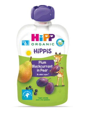 HiPP BIO HiPPiS Hruška, čierne ríbezle, slivka 100 g, 6m+