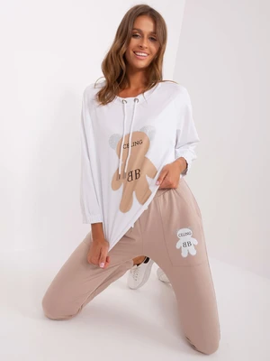 Ecru-Beige Women's Tracksuit with Applique