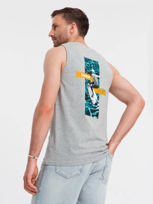 Ombre Summer Vibe printed men's cotton tank top - grey melange