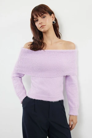 Trendyol Lilac Carmen Neckline Hairy/Beard Thread Knitwear Sweater