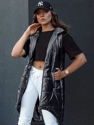 Women's quilted vest with hood long MERIS black Dstreet