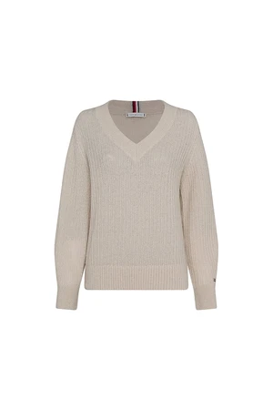 Tommy Hilfiger Sweater - TEXTURED STITCH V-NK SWEATER LS beige