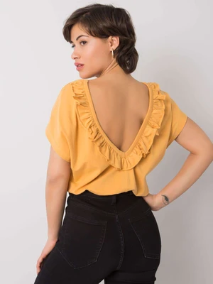 Dark yellow blouse with a neckline at the back