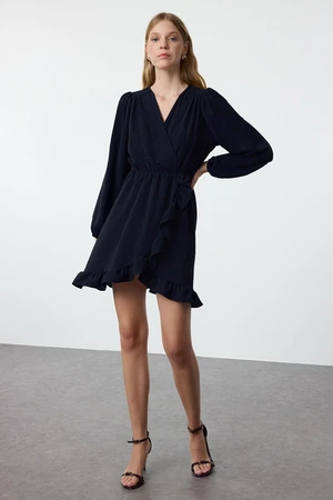 Trendyol Navy Blue Belted Mini Woven Flounce Dress