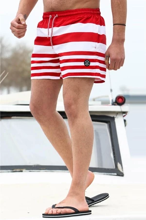 Madmext Men's Red Striped Marine Shorts 6361