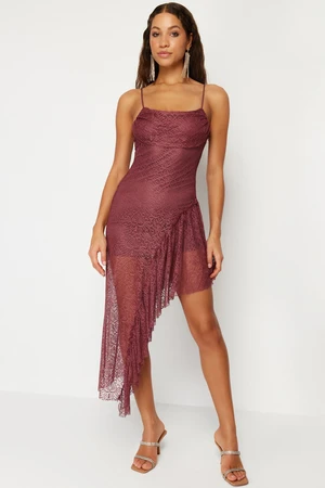 Trendyol Dusty Rose A-Cut Lace Flounce Dress