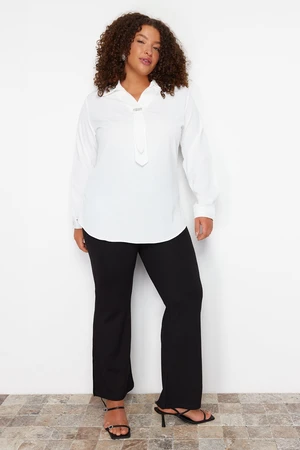 Trendyol Curve White Woven Plus Size Stone Shirt Collar Blouse