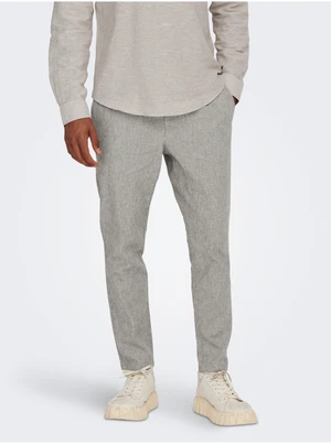 Light grey men's striped trousers with linen ONLY & SONS Li - Men