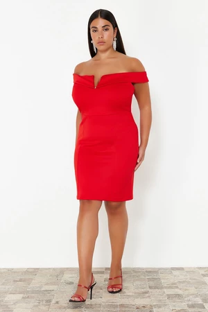 Trendyol Curve Red Diving/Scuba Knitted Plus Size Dress