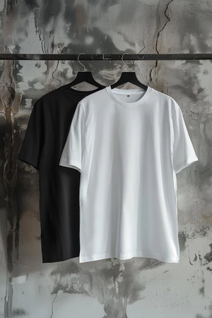 Trendyol Black-Ecru Oversize 2-Pack Basic 100% Cotton T-Shirt