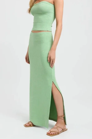 Madmext Green Basic Slit Detailed Women's Long Skirt